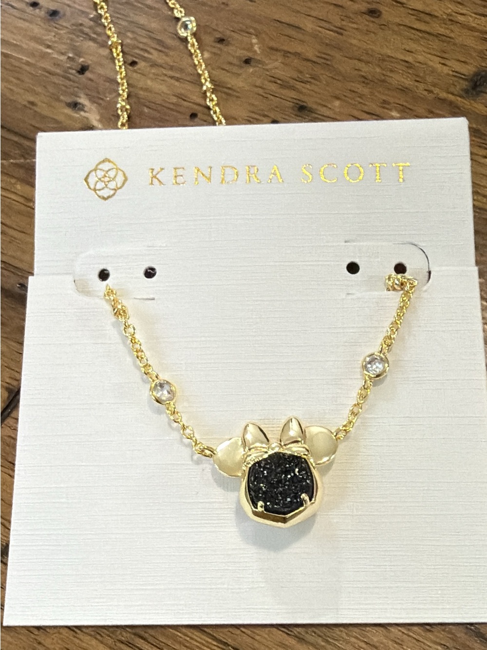 Disney / Kendra Scott Gold Minnie Mouse Short Pendant Necklace black Drusy NEW - Picture 4 of 9